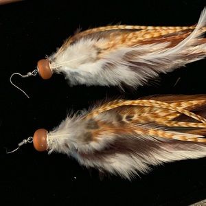 Feather earrings - orange, white and brown